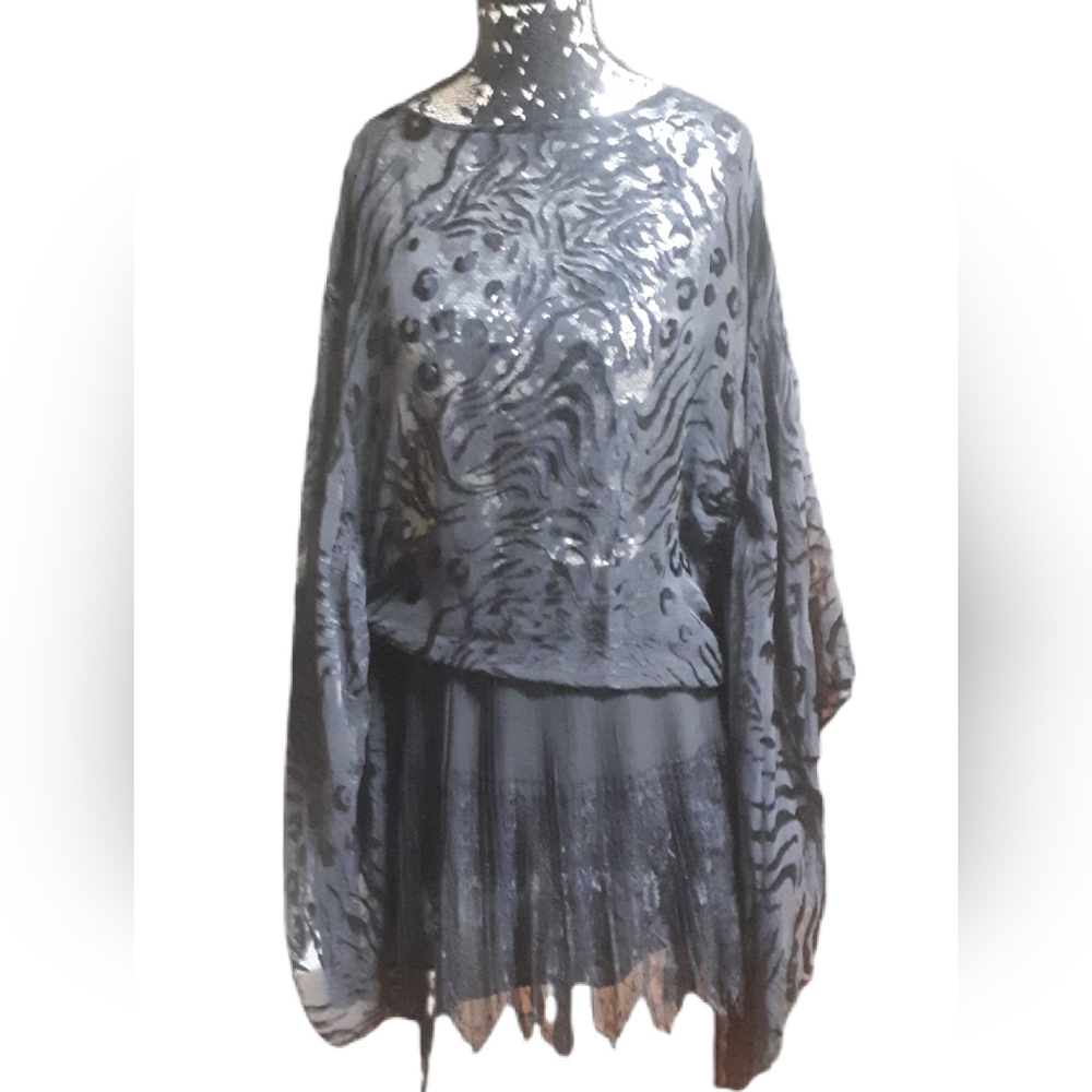 Guess by Marciano Black Silk Blend Animal-Print Maxi Top